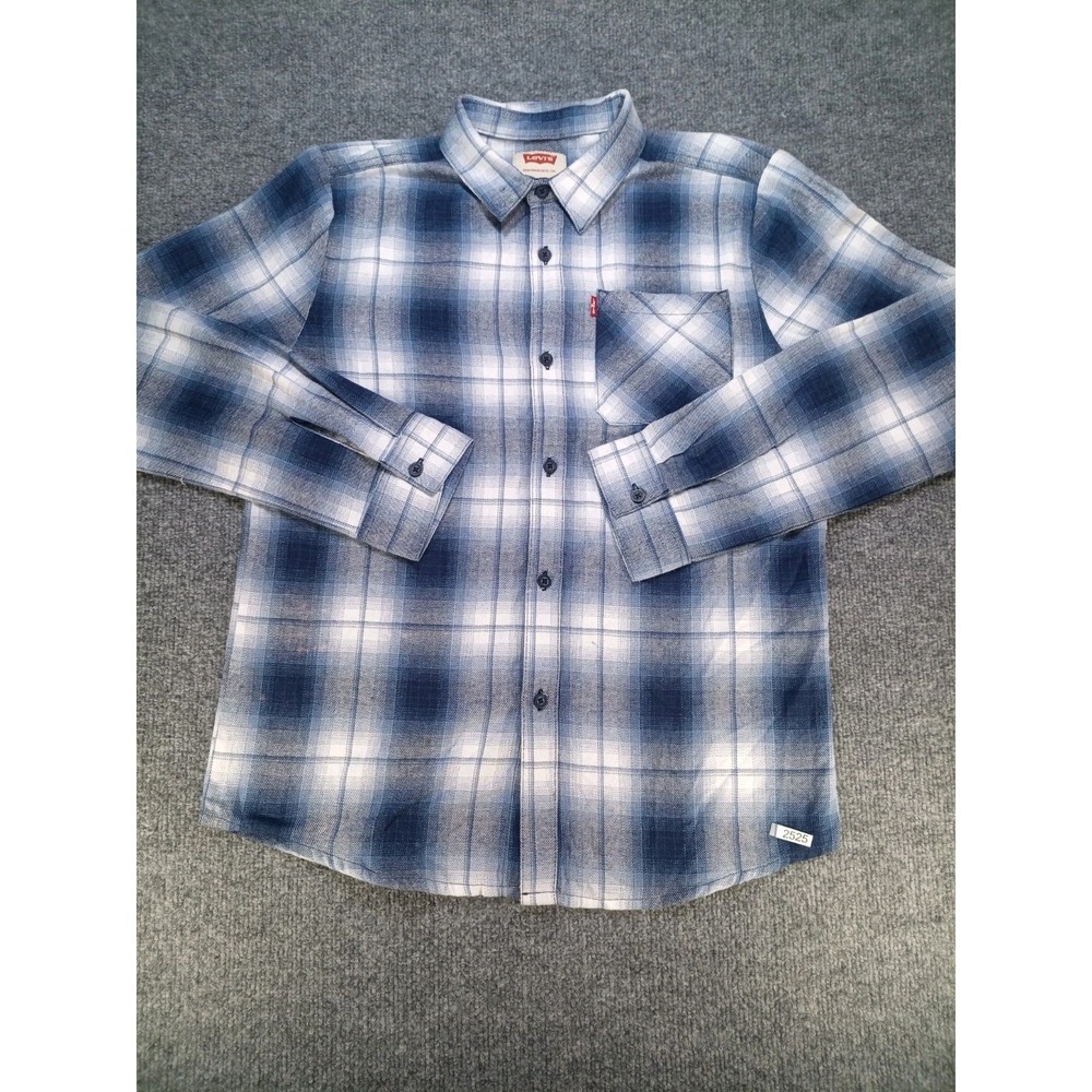Levi's Men's XL Blue White Plaid Flannel Button Up Shirt Long Sleeve Stained
